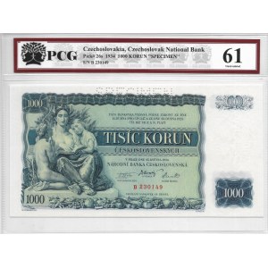 Czechoslovakia, 1000 Korun 1934 Specimen PCG 61
