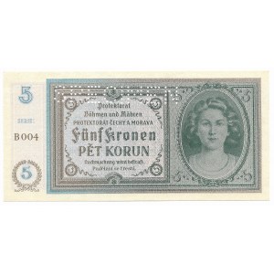 Protektorat Czech i Moraw, 5 Korun 1940 (ND) Specimen