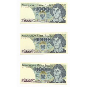 zestaw, 3 x 1.000 złotych 1982, seria EM,EN,GR