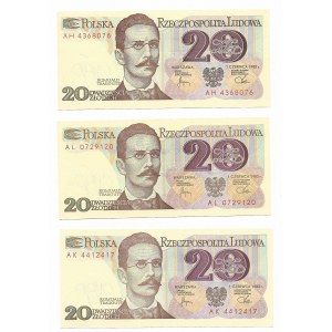 zestaw, 3 x 20 złotych 1988 (Seria AL, AK, AH)