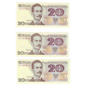 zestaw, 3 x 20 złotych 1982 (Seria AK i AM)