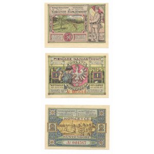 Kończyce (Kunzendorf), zestaw 3 sztuki (50 pfennigów, 1 marka, 2 marki) - 1923