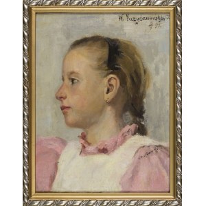 W. KRZYŻANOWSKI, Portret dziewczynki w różowej sukience