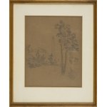 Erazm Rudolf FABIJAŃSKI, Pejzaż z drzewem i zabudowaniami