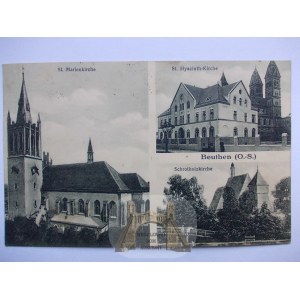 Bytom, kościoły, 3 widoki 1928