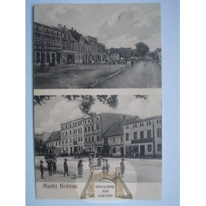 Borek Strzeliński k. Strzelin, Markt Bhorau, rynek, dwa widoki 1915