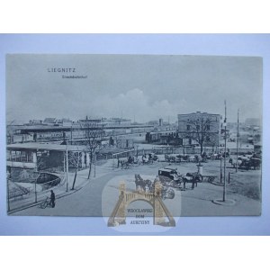 Legnica, Liegnitz, dworzec, dorożki, perony 1909