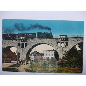 Kowary, Schmiedeberg, kolej, lokomotywa, wiadukt kolejowy ok. 1910