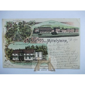 Ścinawka Średnia k. Radków, Mittelsteine, litografia, dworzec 1900