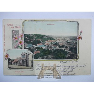 Ujście, panorama, hotel, secesyjna winieta 1901