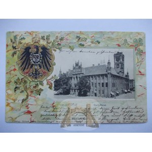 Toruń, ratusz, ozdobna winieta, pruski orzeł, tłoczona 1901