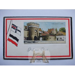 Toruń, brama, pruski patriotyk, flagi 1915