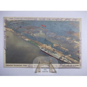 Świnoujście, Swinemunde, panorama lotnicza, port 1921