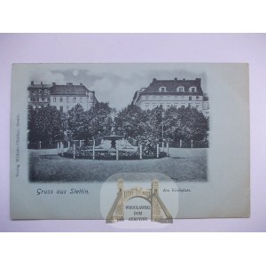 Szczecin, Stettin, Kirchplatz, fontanna, księżycówka 1898