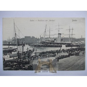Szczecin, Stettin, statek Hertha, port 1910