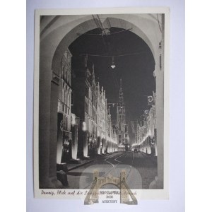 Gdańsk, Danzig, ulica Długa, iluminacja nazistowska, swastyka, ok. 1940