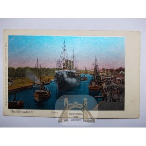Gdańsk Nowy Port, Danzig Neufahrwasser, port, błyszcząca ok. 1900