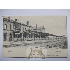 Sopot, Zoppot, dworzec kolejowy od peronów ok. 1900