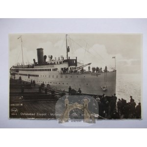 Sopot, Zoppot, statek Preussen przy molo ok. 1930