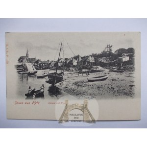 Hel, Hela, plaża, kościół, łódki ok. 1900