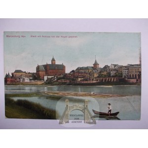 Malbork, Marienburg, Nogat, zamek, spław drewna 1915