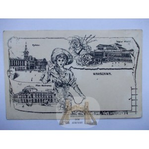 Warszawa, 3 widoki, ozdobna ramka, kolaż 1916