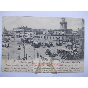 Warszawa, ulica Marszałkowska, tramwaje konne 1902