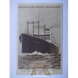 Warszawa, statek, transatlantyk Roosevelt, Reklama biura United States Lines ok. 1935