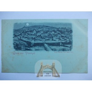 Przemyśl, panorama z 1700 roku, księżycówka, wydana ok. 1900