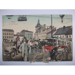 Bielsko Biała w przyszłości, tramwaj, piękny kolaż, ok. 1910, RRR