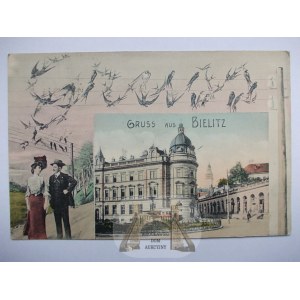 Bielsko Biała, Bielitz, kolaż, jaskółki 1911, RRR