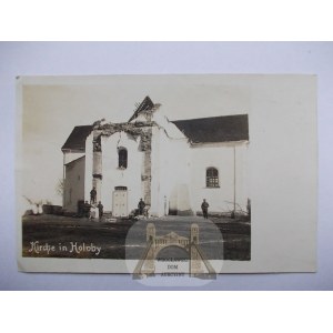 Hołoby, uszkodzony kościół, zdjęciowa 1917