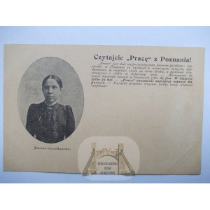 Pocztówka Patriotyczna, reklama gazety polskiej Praca, Janina Omańskowska ok. 1900