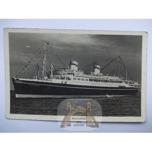 Statek Pasażerski, Parowiec, transatlantyk Piłsudski ok. 1935