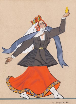 Zofia Stryjeńska (1891 Kraków - 1976 Genewa), Chłopka z Wileńszczyzny, plansza XXXIX z teki 'Polish Peasants' Costumes', 1939
