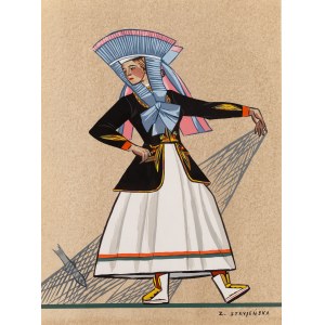 Zofia Stryjeńska (1891 Kraków - 1976 Genewa), Kobieta z Kaszub, plansza XXXVII z teki 'Polish Peasants' Costumes', 1939