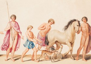 Franciszek Smuglewicz (1745 Warszawa - 1807 Wilno), Hipolit wyruszający na polowanie (Vestigia delle Terme di Tito), 1776