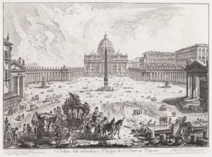 Giovanni Battista Piranesi (1720 Mogliano Veneto - 1778 Rzym), Widok placu św. Piotra z Bazyliką św. Piotra z cyklu Vedute di Roma