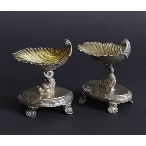 Para srebrnych solniczek z motywem muszli, Paryż, 1818-1838