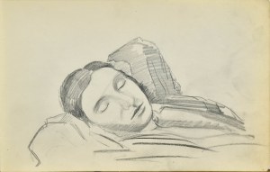 Stanisław ŻURAWSKI (1889-1976), Szkic popiersia śpiącej kobiety z rękami uniesionymi za głowę
