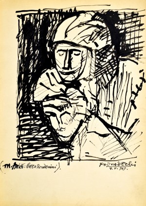 Kazimierz PODSADECKI (1904-1970), Szkic głowy Matki Boskiej i Chrystusa wg rzeźby Piety Rondanini Michała Anioła, 1969