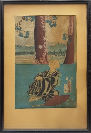 Utagawa HIROSHIGE (1797-1858), Utagawa KUNISADA (1786-1865) , Mnich Saigyo oglądający górę Fuji z Yoshiwara, 1854