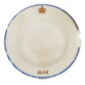 Manufaktura porcelany Baranówka, 3 ćw. XIX w., Talerz z serwisu ślubnego Adolfa Wroczyńskiego i Emilii z Korwin-Sochaczewskich, ok. 1860