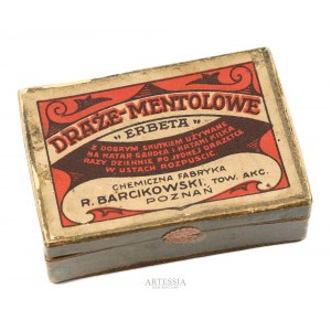 R.Barcikowski tow. akc., Poznań, l. 30. XX w., Pudełko po drażach mentolowych Erbeta
