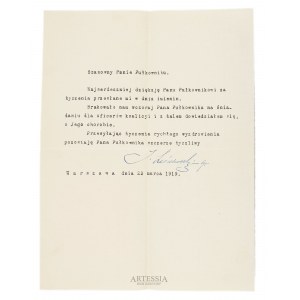 List gen. Józefa Leśniewskiego do płk. Jana Wroczyńskiego, 1919