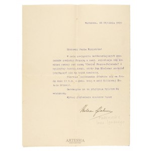 List Heleny Paderewskiej do płk. Jana Wroczyńskiego ministra wojny, 1919