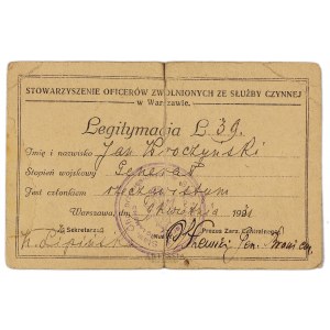 Stowarzyszenie oficerów zwolnionych ze służby czynnej, Legitymacja gen. Jana Wroczyńskiego, 1931