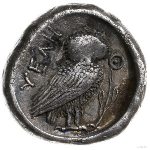 drachma ok. 465-440; Aw: Głowa nimfy w prawo; Rw: Sowa ...