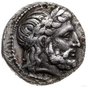 tetradrachma 318-317 pne; Aw: Głowa Zeusa w wieńcu laur...