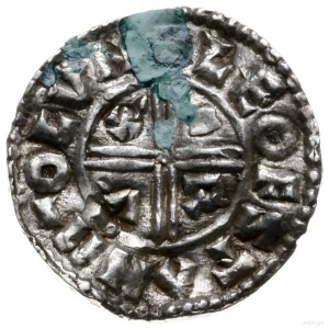denar typu crux, 991-997, mennica London, mincerz Leofs...